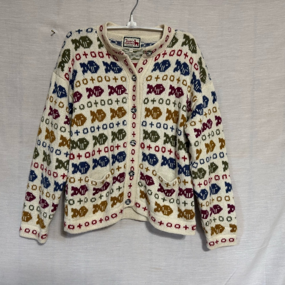 Alpaca Connection Fish Print Cardigan Sweater